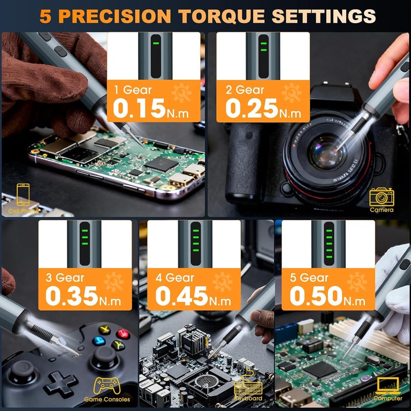 Tanso Mini Electric Screwdriver, 4.2V Precision Screwdriver Set Cordless Screwdrivers Rechargeable 76 In 1 Magnetic Bit Repair Tech Tool Kit for Electronics Computer Phone Laptop Camera RC Car Watch Glasses - Image 3